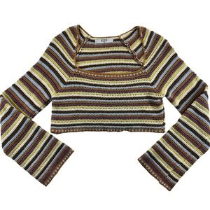 Grey Bandit Striped Cropped Square Neck Sweater Multicolor Women's Size Small